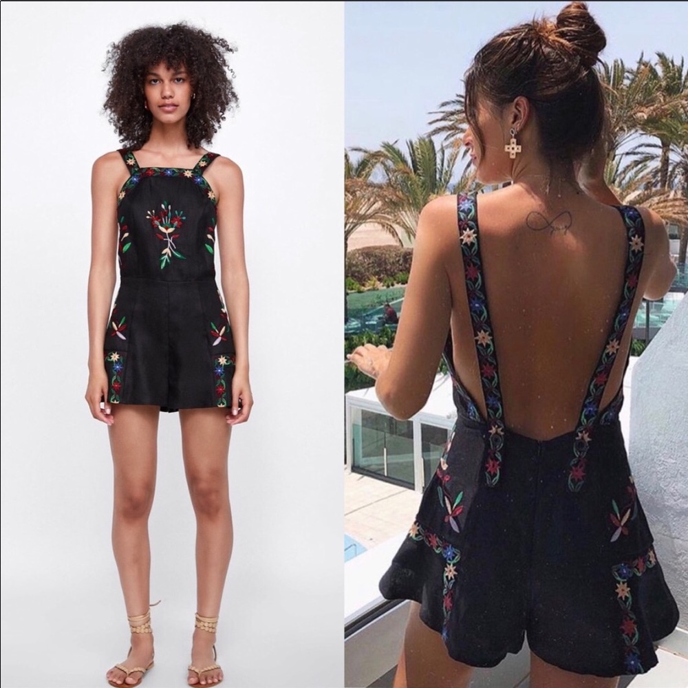 ZARA BLACK EMBROIDERED JUMPSUIT